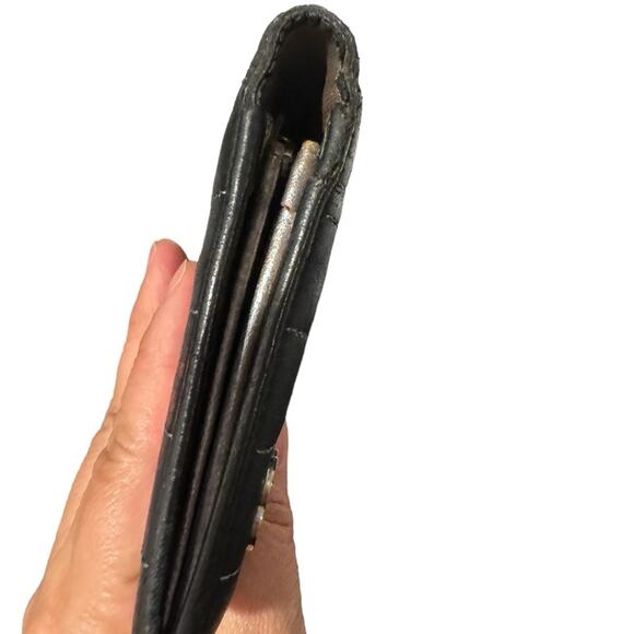 Vintage Chanel Black Leather Wallet with Silver \Logo, 7x4 inches, Bifold Design - Picture 10 of 12